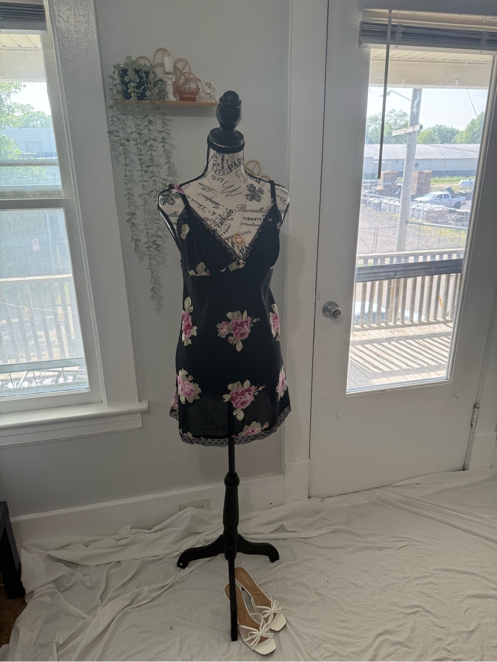 Oscar de la Renta Vintage Pink Label Black Mini Dress with Pink Floral Print